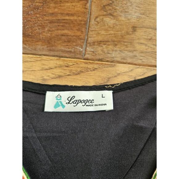 Lapogee Maxi Dress Womens Size L Black Peacock Print V-Neck Pockets Lined NWOT - Picture 9 of 13